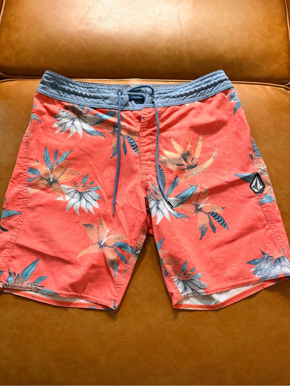 Volcom Coral Floral Board Shorts with Blue Waistband
